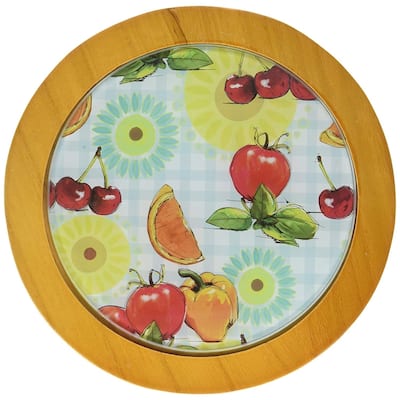 Creative Home Tempered Glass Round Trivet with Wood Trim - N/A