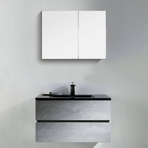 Contemporary Venice Gray 40" Single Bathroom Vanity Set With Mirror