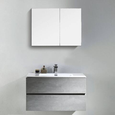 Contemporary Venice Gray 40" Single Bathroom Vanity Set With Mirror
