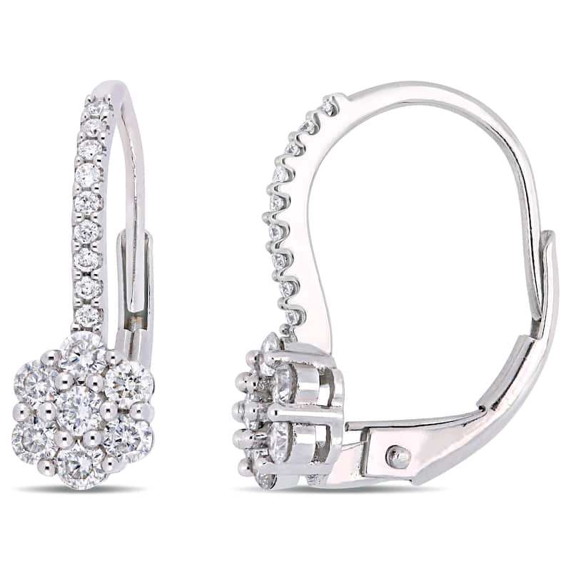 Miadora 14k White Gold 1/2ct TDW Diamond Floral Leverback Earrings