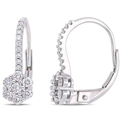 Miadora 14k White Gold 1/2ct TDW Diamond Floral Leverback Earrings