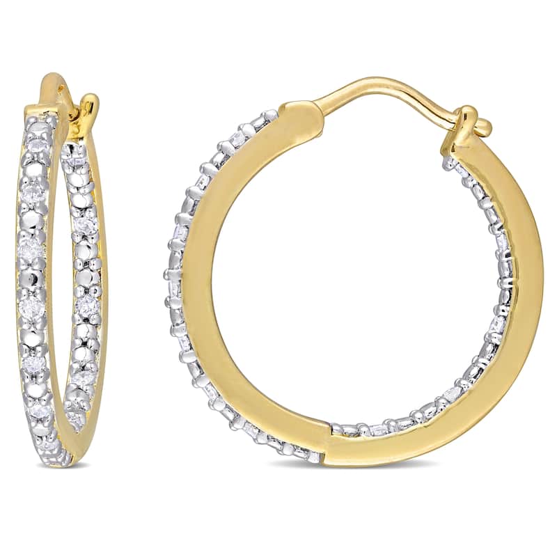 Miadora Yellow Plated Sterling Silver 1/4ct TDW Diamond Hoop Earrings