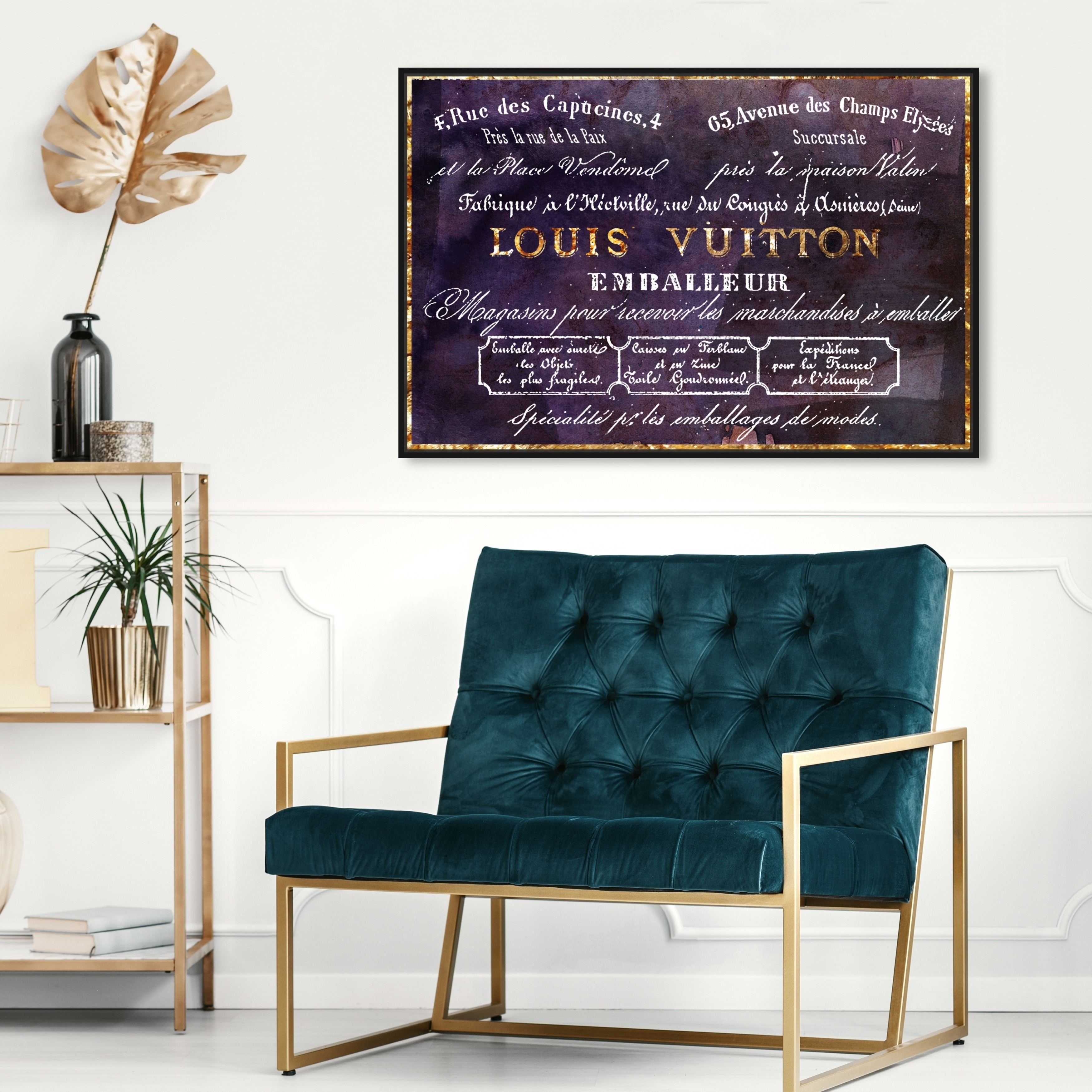 Oliver Gal Fashion and Glam Wall Art Framed Canvas Prints 'Emballeur Navy' Road Signs - Blue, Gold - 30 x 20