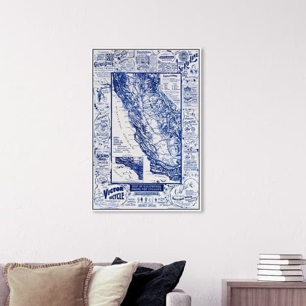 Shop Oliver Gal Maps Wall Art Framed Canvas Prints Map Of California 1896 For Cyclers Blueprint Us States Maps Blue White Overstock 30896155