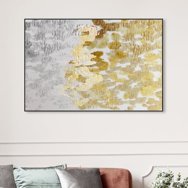 Oliver Gal Abstract Wall Art Framed Canvas Prints 'Gold vs Platinum