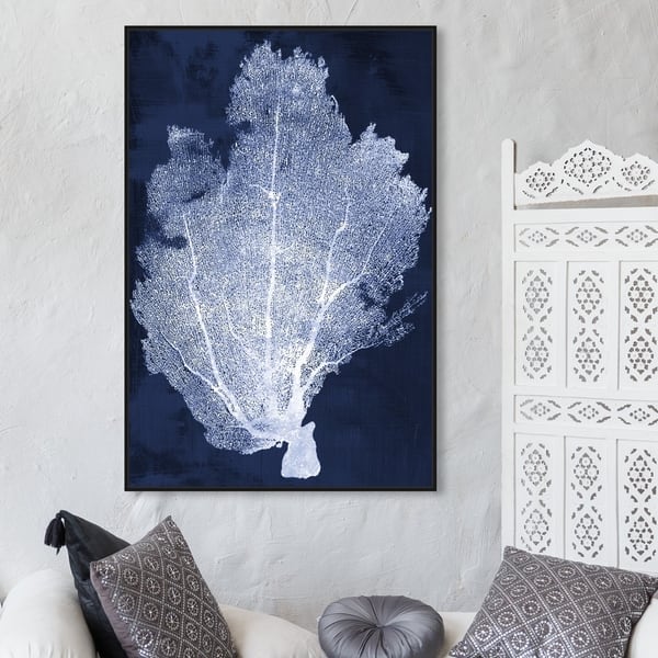 Shop Oliver Gal Nautical And Coastal Wall Art Framed Canvas Prints Coral Fan Cyanotype 2 Marine Life Blue White On Sale Overstock 30896197