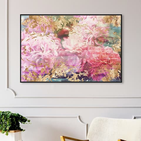 Oliver Gal Floral and Botanical Wall Art Framed Canvas Prints 'Rose Rhapsody' Florals - Pink, Gold