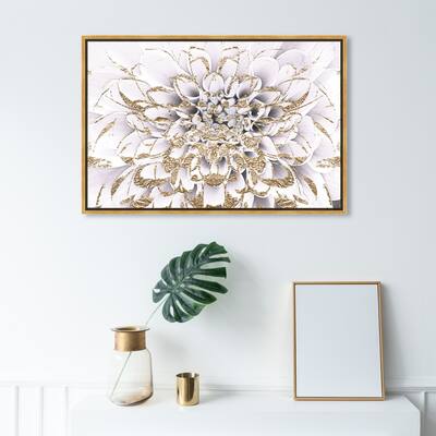 Oliver Gal Floral and Botanical Wall Art Framed Canvas Prints 'Floralia Blanc' Florals - White, Gold