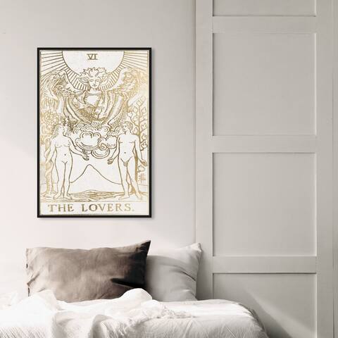 Oliver Gal Spiritual and Religious Wall Art Framed Canvas Prints 'The Lovers Tarot Luxe' Zodiac - Gold, White