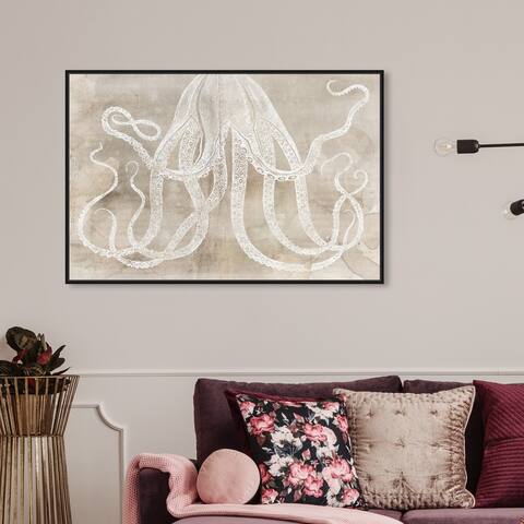 Oliver Gal Nautical and Coastal Wall Art Framed Canvas Prints 'Octopus Paper' Marine Life - Brown, White