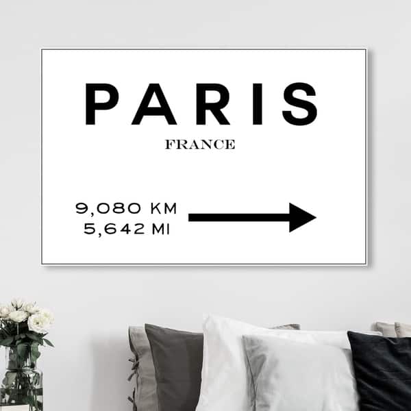 Shop Oliver Gal Fashion And Glam Wall Art Framed Canvas Prints Paris Road Sign Road Signs Black White Overstock 30896751