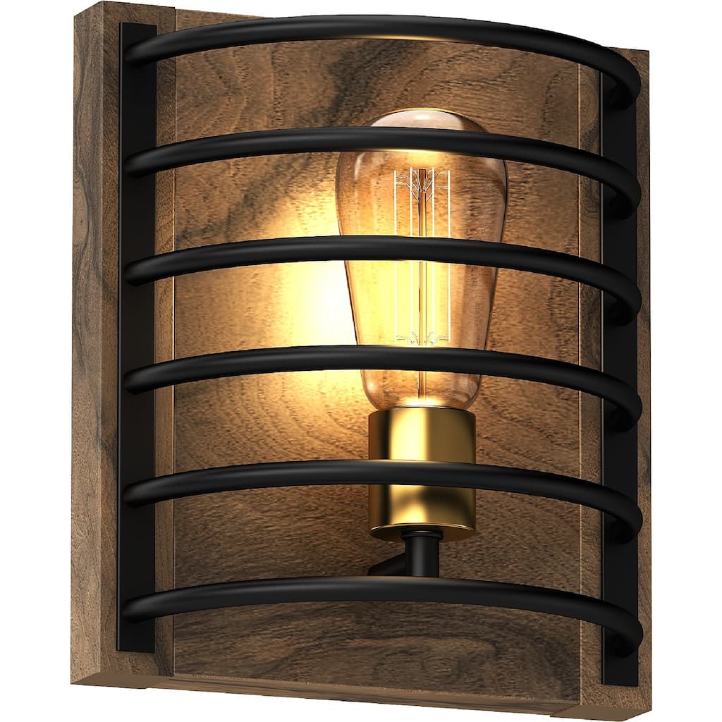 Volume Lighting 1-Light Indoor Bronze & Walnut Industrial Wall Sconce
