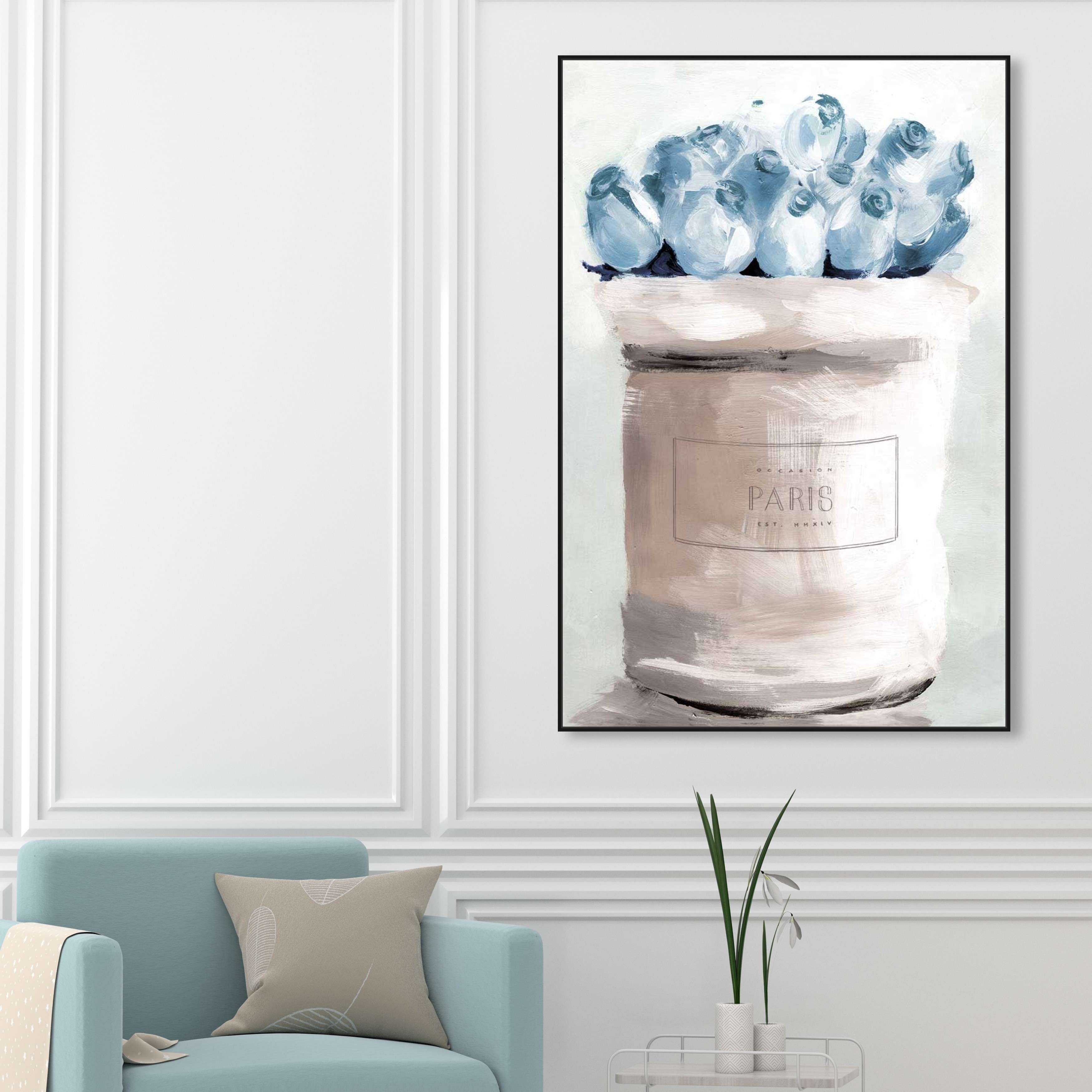 Oliver Gal Fashion and Glam Wall Art Framed Canvas Prints 'Blue Flowers  From Paris' Fashion - Blue, White - On Sale - Bed Bath & Beyond - 30896818