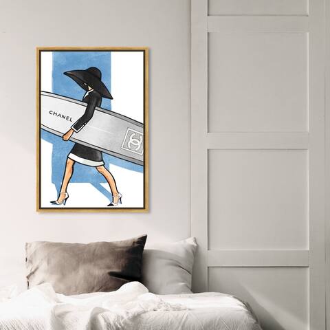 Oliver Gal Fashion and Glam Wall Art Framed Canvas Prints 'Surfer Girl Tall' Accessories - Black, White