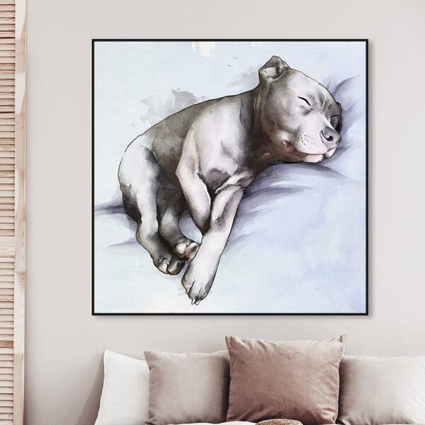 Oliver Gal Animals Wall Art Framed Canvas Prints Sleeping Pitbull Dogs And Puppies Gray Blue Overstock 30897011