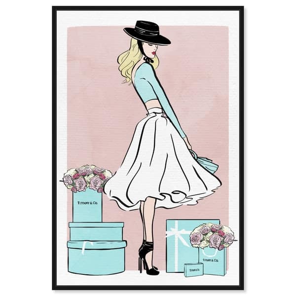 Oliver Gal Fashion and Glam Wall Art Framed Canvas Prints 'My Fancy Purse  and Books' Handbags - Blue, Pink - Bed Bath & Beyond - 30897121