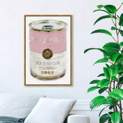 Oliver Gal Fashion and Glam Wall Art Framed Canvas Prints 'Fashion Soup Pink' Soup Can - Pink, White