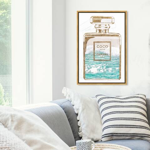 Oliver Gal Fashion and Glam Wall Art Framed Canvas Prints 'Coco Water Love' Perfumes - Blue, Gold