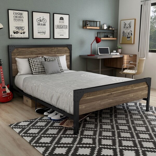 Furniture of America Sabrina Industrial Reclaimed Oak Metal Panel Bed. Opens flyout.