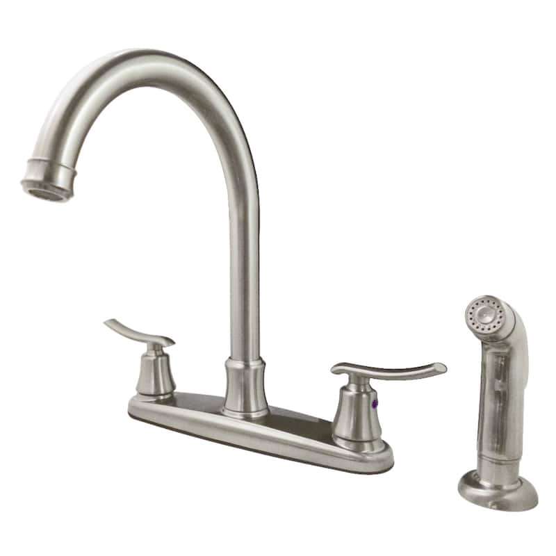 Kingston Brass Royale 8-Inch Centerset Kitchen Faucet with Sprayer - Brushed Nickel- Jamestown Handles