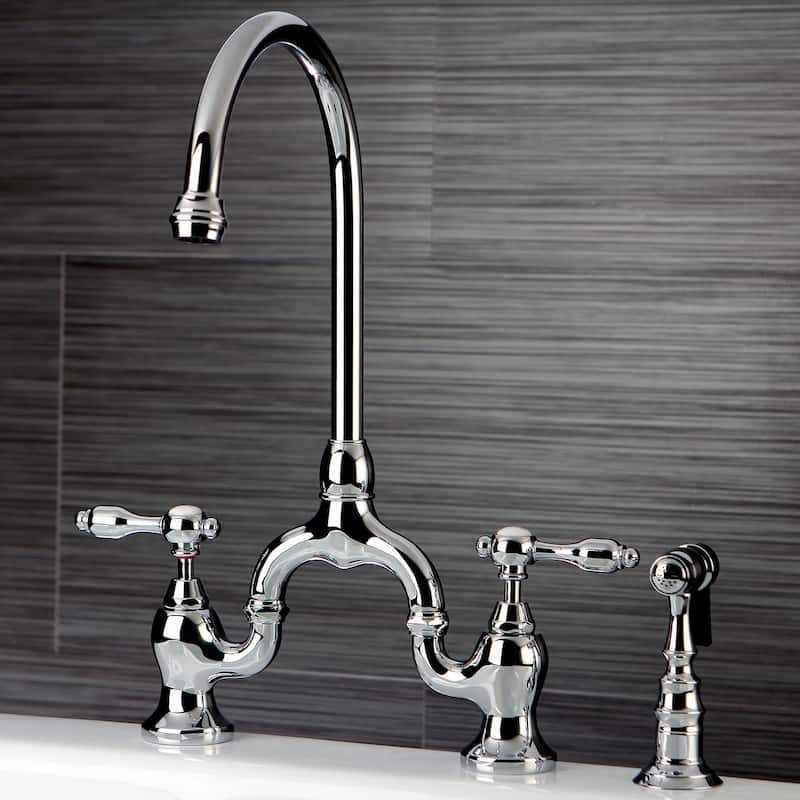 Kingston Brass Tudor Bridge Kitchen Faucet with Brass Sprayer
