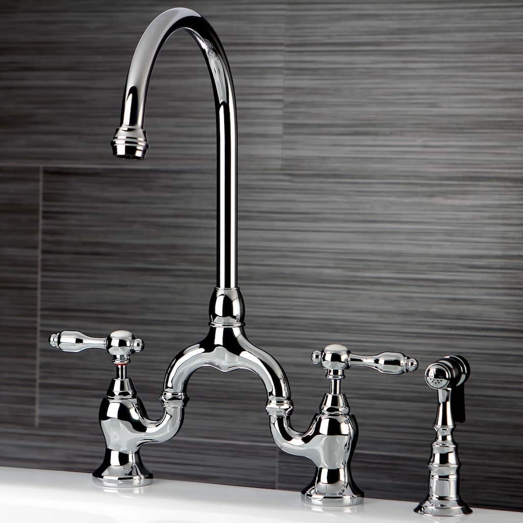 Kingston Brass Tudor Bridge Kitchen Faucet with Brass Sprayer