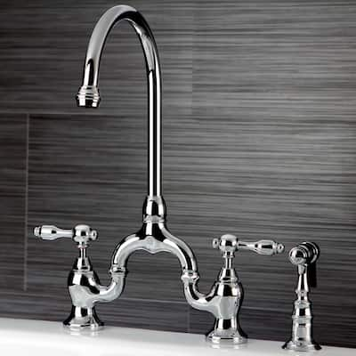 Kingston Brass Tudor Bridge Kitchen Faucet with Brass Sprayer