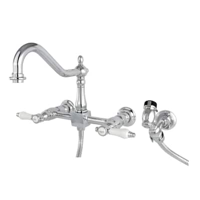 Kingston Brass Bel-Air Wall Mount Bridge Kitchen Faucet with Brass Sprayer