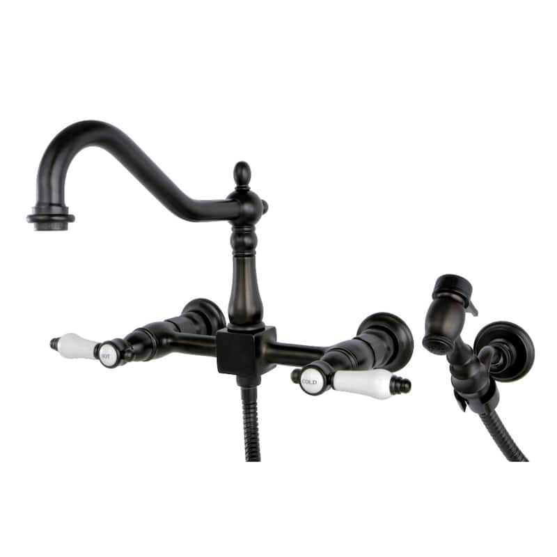 Kingston Brass Bel-Air Wall Mount Bridge Kitchen Faucet with Brass Sprayer - Oil Rubbed Bronze