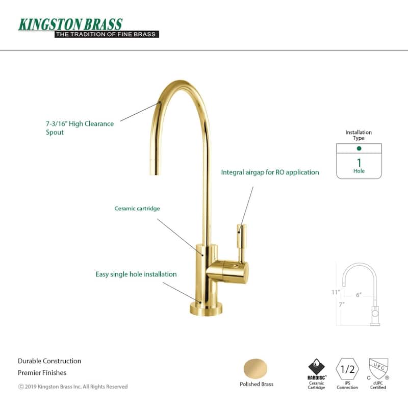 Kingston Brass Concord Reverse Osmosis System Filtration Water Air Gap Faucet