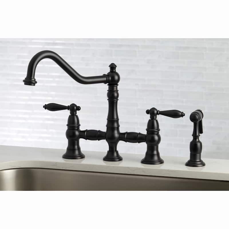 Kingston Brass Restoration Kitchen Faucet with Side Sprayer - Matte Black