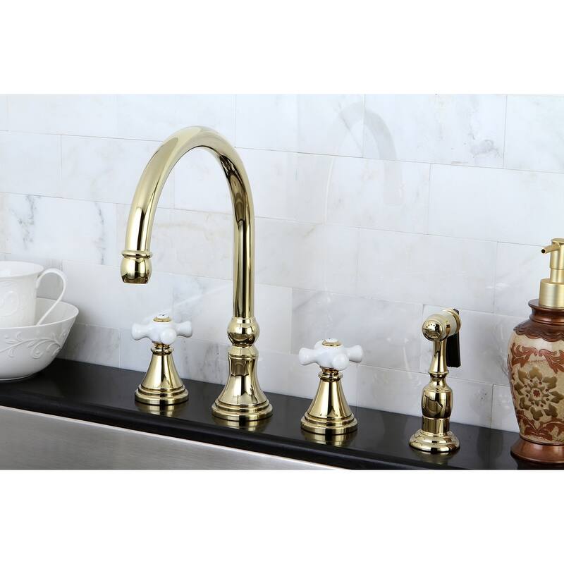 Kingston Brass Governor Widespread Kitchen Faucet with Brass Sprayer