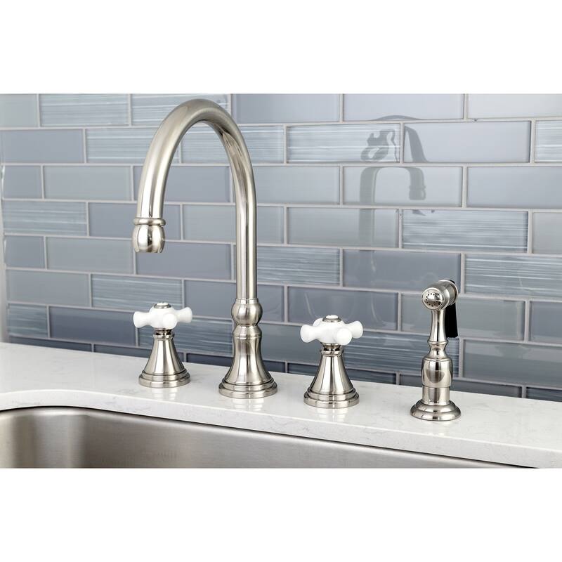 Kingston Brass Governor Widespread Kitchen Faucet with Brass Sprayer - Brushed Nickel