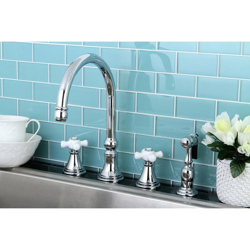 Kingston Brass Governor Widespread Kitchen Faucet with Brass Sprayer - Polished Chrome