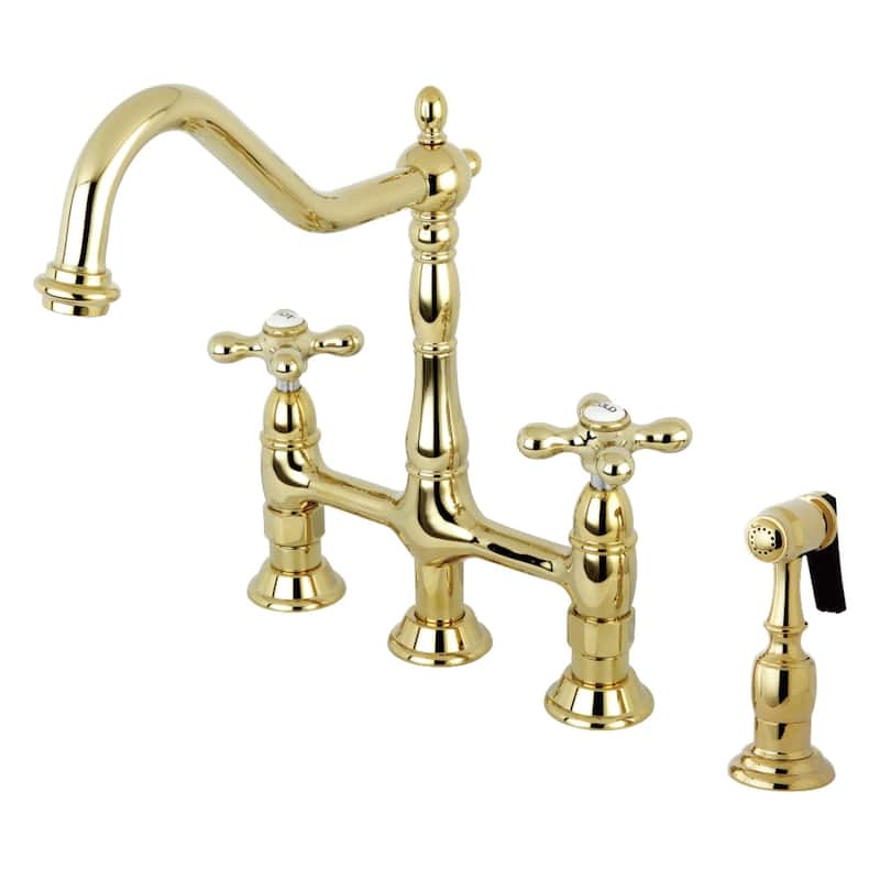 Kingston Brass Heritage Bridge Kitchen Faucet with Brass Sprayer - Polished Brass
