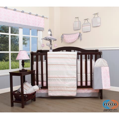 GEENNY Pink Grey geometry 13 Piece Baby Nursery Crib Bedding Set