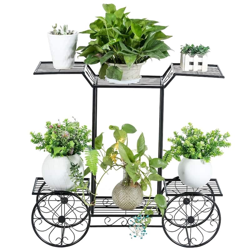 Metal Garden Plant Cart Stand Flower Pot Display Rack 6 Tier