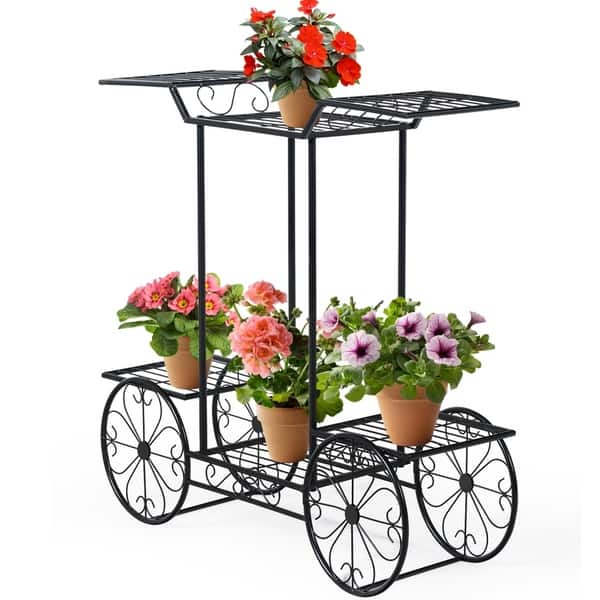 20.47Lx9.8Wx39.37H Balcony , White Suitable for Garden Multi-Layer 5 pots of Green and Flower Management Display Stand Metal Wheeled Potted Flower Stand inches Office Living Room