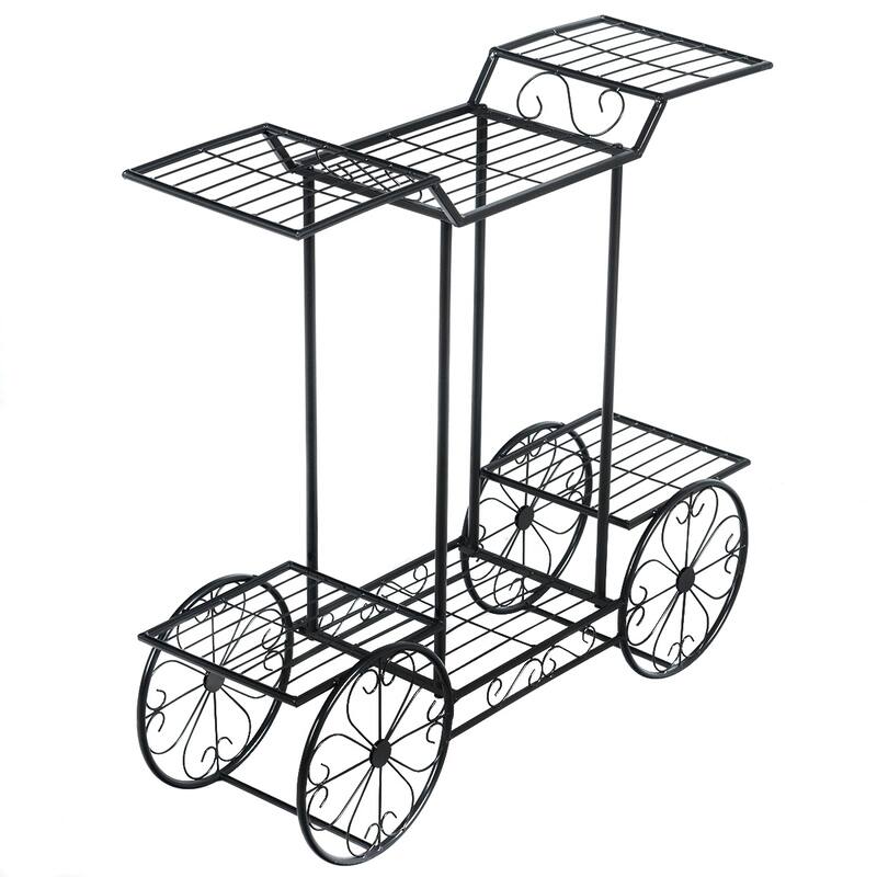 Metal Garden Plant Cart Stand Flower Pot Display Rack 6 Tier