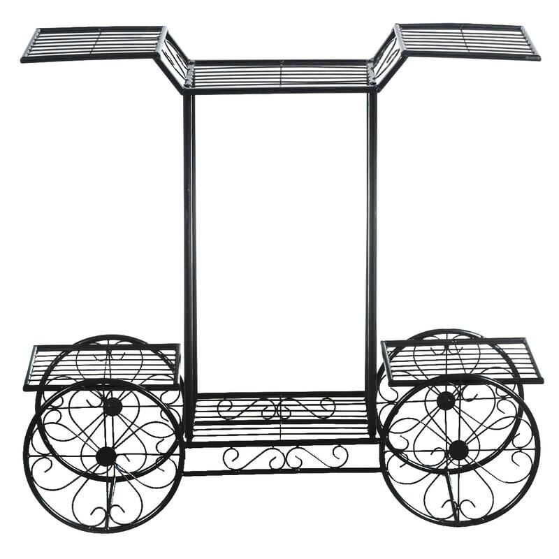 Metal Garden Plant Cart Stand Flower Pot Display Rack 6 Tier