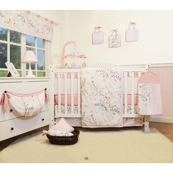 Brandream Baby Girls Crib Bedding Sets with Bumpers Blossom Blush Pink Watercolor Floral Nursery Baby Bedding Crib Sets 11pieces