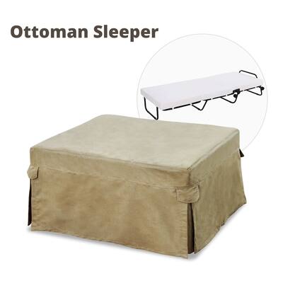 Ottoman Bed with Casters Wheels, Beige Cover