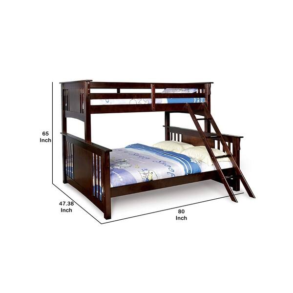 Twin XL Over Queen Size Wooden Bunk Bed with Attached Ladder, Brown