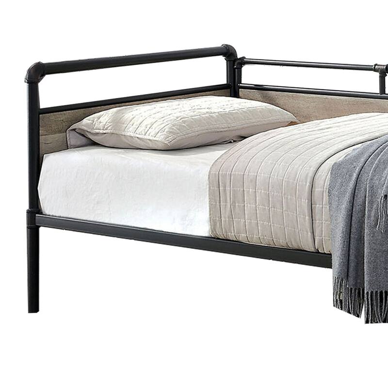 Industrial Pipe Design Metal Daybed with Wooden Panels, Black