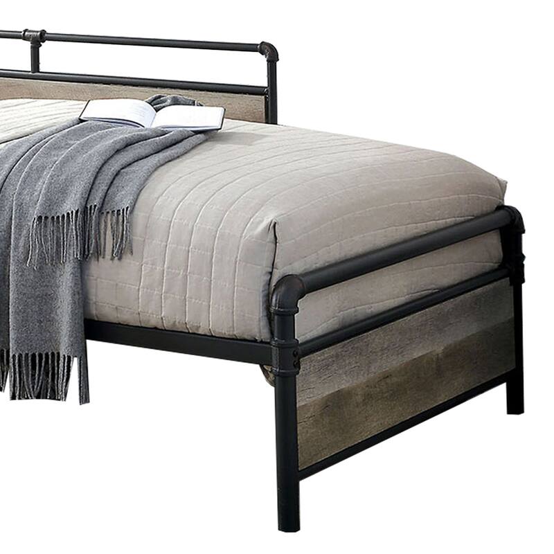 Industrial Pipe Design Metal Daybed with Wooden Panels, Black