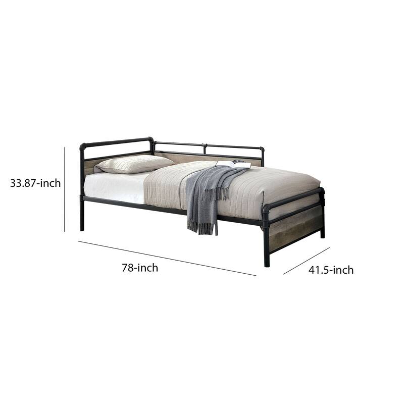 Industrial Pipe Design Metal Daybed with Wooden Panels, Black