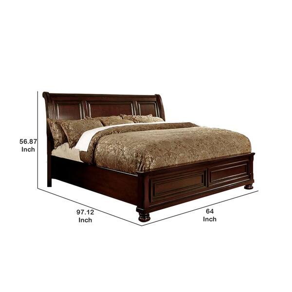 Wooden Queen Size Bed with Sleigh Headboard and Panel Design, Cherry ...
