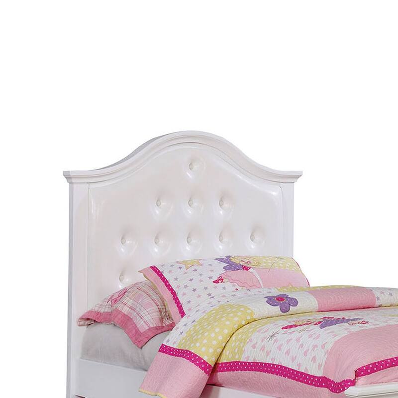 Wooden Twin Size Bed with Camelback Design Headboard and Turned Legs, White