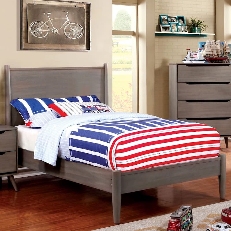 Wooden Transitional Twin Bed with Round Tapered Legs, Gray