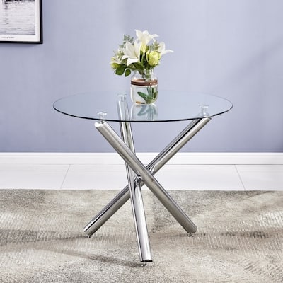 Stainless Steel Bistro Dining Table With Glass Top Living Room Table